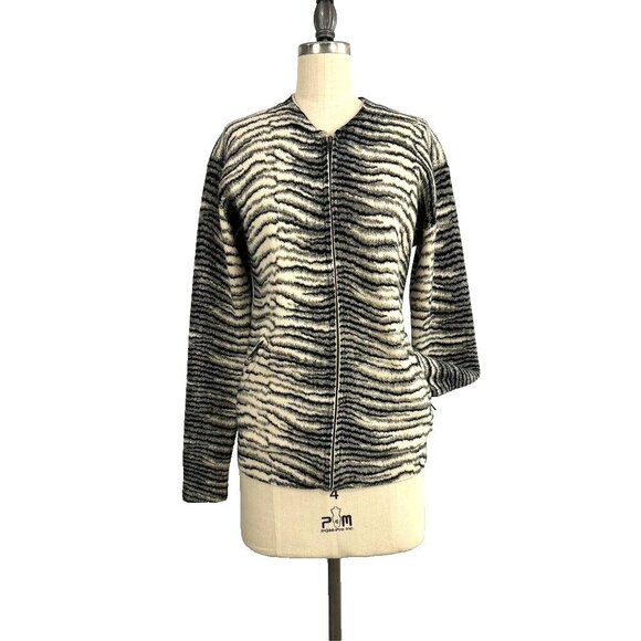 Equipment Femme Zebra Print Wool Zip Up Knit Cardigan Pockets Size XS Soft NWOT - Picture 2 of 14